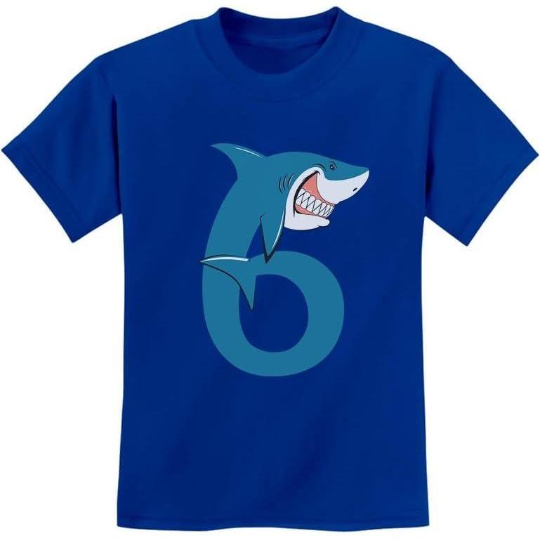 imageTstars TeeStars  6th Birthday Shark Party Gift for Six Years Old Youth Kids TShirtBlue