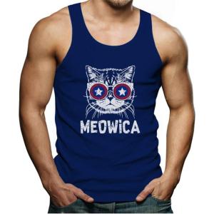 imageTstars American Flag Tank Top for Men  USA Patriotic 4th of July Shirt  Merica Sleeveless Tops for Memorial DayMeowica  Blue