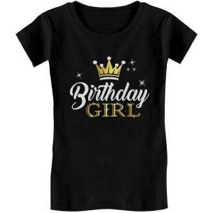 imageTstars Birthday Girl Shirt with Crown  Princess Tee Gift for Girls Age 3 to 9 Years Old  Kids Fitted TShirtBlack