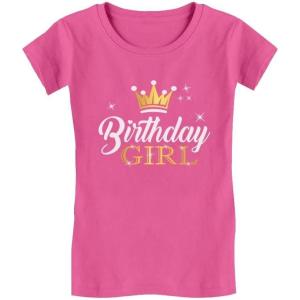 imageTstars Birthday Girl Shirt with Crown  Princess Tee Gift for Girls Age 3 to 9 Years Old  Kids Fitted TShirtWow Pink
