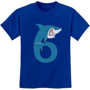 imageTstars TeeStars  6th Birthday Shark Party Gift for Six Years Old Youth Kids TShirtBlue