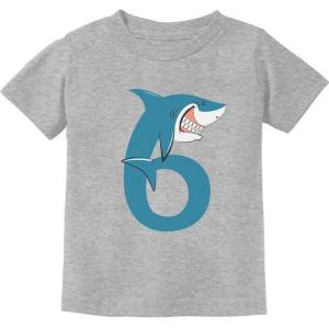 imageTstars TeeStars  6th Birthday Shark Party Gift for Six Years Old Youth Kids TShirtGray