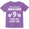 imageTstars Awesome 9 Year Old Birthday Shirt  Fun Gift Tee for Boys or Girls Turning Nine  Youth Kids TShirtViolet