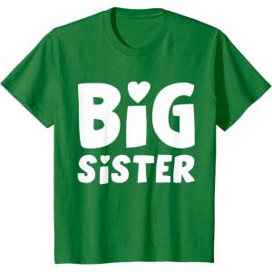 imageKids Big Sister Baby Announcement Sibling Reveal Girls TShirtKelly Green