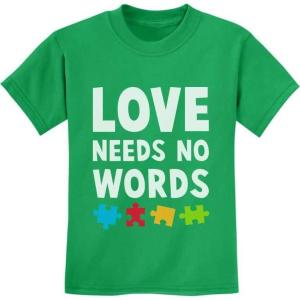 imageTstars Autism Awareness Shirt Kids Love Needs No Words Youth Kids TShirtGreen