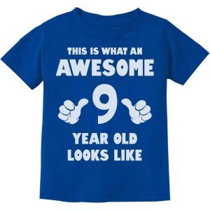 imageTstars Awesome 9 Year Old Birthday Shirt  Fun Gift Tee for Boys or Girls Turning Nine  Youth Kids TShirtBlue
