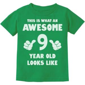 imageTstars Awesome 9 Year Old Birthday Shirt  Fun Gift Tee for Boys or Girls Turning Nine  Youth Kids TShirtGreen