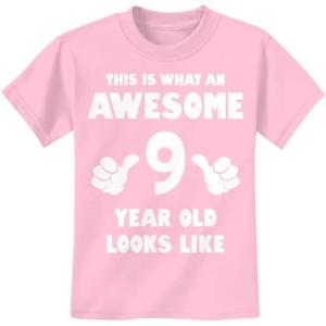 imageTstars Awesome 9 Year Old Birthday Shirt  Fun Gift Tee for Boys or Girls Turning Nine  Youth Kids TShirtLight Pink