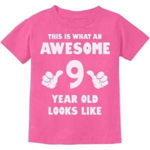 imageTstars Awesome 9 Year Old Birthday Shirt  Fun Gift Tee for Boys or Girls Turning Nine  Youth Kids TShirtPink