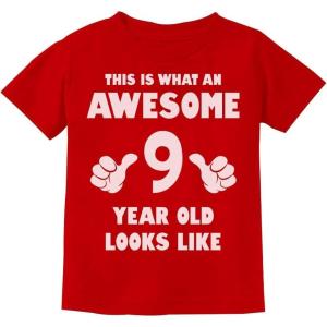 imageTstars Awesome 9 Year Old Birthday Shirt  Fun Gift Tee for Boys or Girls Turning Nine  Youth Kids TShirtRed