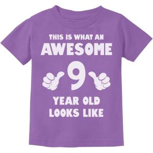 imageTstars Awesome 9 Year Old Birthday Shirt  Fun Gift Tee for Boys or Girls Turning Nine  Youth Kids TShirtViolet