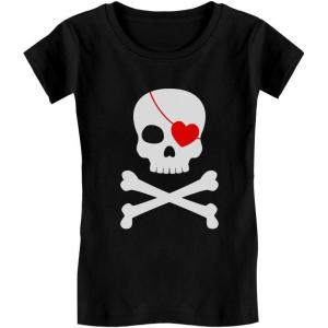imageTstars Pirate Skull ampamp Heart Valentines Day Girls Fitted Kids TShirtBlack