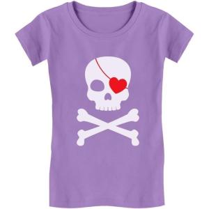 imageTstars Pirate Skull ampamp Heart Valentines Day Girls Fitted Kids TShirtLavender