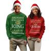 imageTstars His and Hers Matching King Queen Ugly Christmas Sweatshirts for Couples Men Women Holiday OutfitQueen Red  King Green
