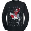 imageTstars Santa Riding a Shark Ugly Christmas Holiday ToddlerKids Long Sleeve TShirtBlack