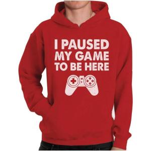 imageTstars Funny Gaming Hoodie for Men  I Paused My Game to Be Here Gamer Gifts Teen Boys ampamp Fans of Video GamesAdult  Red