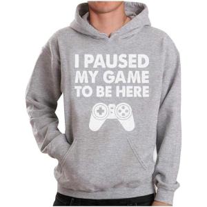 imageTstars Funny Gaming Hoodie for Men  I Paused My Game to Be Here Gamer Gifts Teen Boys ampamp Fans of Video GamesAdult Gray