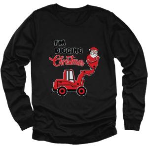 imageTstars Im Digging Christmas Tractor Shirt for Toddler Boys Ugly Snow Plough Long Sleeve Xmas Construction Kids TeeExcavator  Black