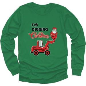 imageTstars Im Digging Christmas Tractor Shirt for Toddler Boys Ugly Snow Plough Long Sleeve Xmas Construction Kids TeeExcavator  Green