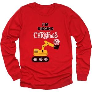 imageTstars Im Digging Christmas Tractor Shirt for Toddler Boys Ugly Snow Plough Long Sleeve Xmas Construction Kids TeeRed