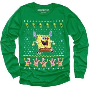 imageTstars Spongebob Ugly Christmas Sweater Shirt  Funny Long Sleeve Holiday Tee for Youth Boys ampamp GirlsGreen
