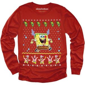 imageTstars Spongebob Ugly Christmas Sweater Shirt  Funny Long Sleeve Holiday Tee for Youth Boys ampamp GirlsRed