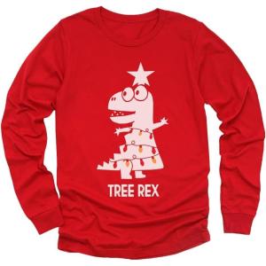 imageTstars Tree Rex Kids Ugly Christmas Shirt Tacky Sweater Style Funny Xmas Holiday Long Sleeve TShirt for Toddler KidsTrex Tree  Red