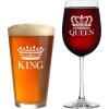 imageKing Beer Queen Wine Glass Set of 2  Gift for Couples  Valentines Day Gift Anniversary Gift Newlyweds Gifts Husband and Wife His and Hers Mr and Mrs Beer Mug  Vino Glass Housewarming Set