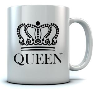 imageQUEEN Crown Coffee Mug Valentines Day GiftWedding GiftCouples Gift Mug 15 Ounce White