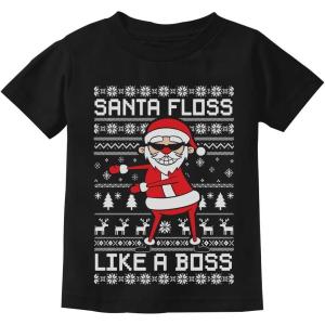 imageTstars Santa Floss Dancing Kids Christmas Shirt Funny Holiday Ugly Xmas Sweater TShirt for Youth Boys GirlsFloss  Black