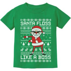 imageTstars Santa Floss Dancing Kids Christmas Shirt Funny Holiday Ugly Xmas Sweater TShirt for Youth Boys GirlsFloss  Green