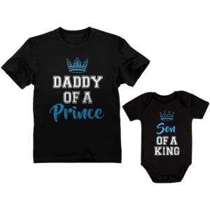 imageTstars Daddy of a Prince Son of a King Matching Dad and Baby Shirts  Fathers Day Outfit Gift for Newborn ampamp DadsDaddy Black  Son Black