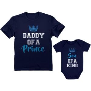 imageTstars Daddy of a Prince Son of a King Matching Dad and Baby Shirts  Fathers Day Outfit Gift for Newborn ampamp DadsDaddy Navy  Son Navy