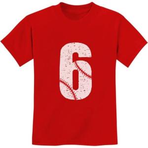 imageTstars TeeStars  Baseball 6th Birthday Gift for Six Year Old Youth Kids TShirtRed