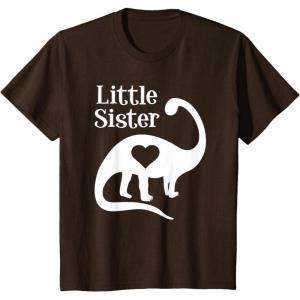 imageKids Little Sister Gift Siblings Love Dinosaur Girls TShirtBrown