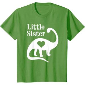 imageKids Little Sister Gift Siblings Love Dinosaur Girls TShirtGrass Green