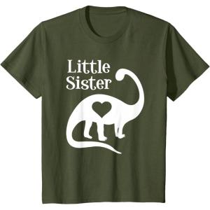 imageKids Little Sister Gift Siblings Love Dinosaur Girls TShirtOlive Green