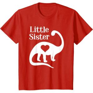 imageKids Little Sister Gift Siblings Love Dinosaur Girls TShirtRed