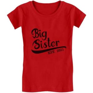 imageTstars Gift for Big Sister 2021 Outfit Siblings Infant Girls Fitted TShirtRed