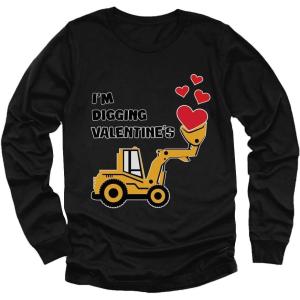 imageTstars Tractor ampamp Digger Toddler Boys Valentines Shirt Heart Dab Funny Valentines Day Kids Long Sleeve TShirt for ToddlersPuff Digging  Black