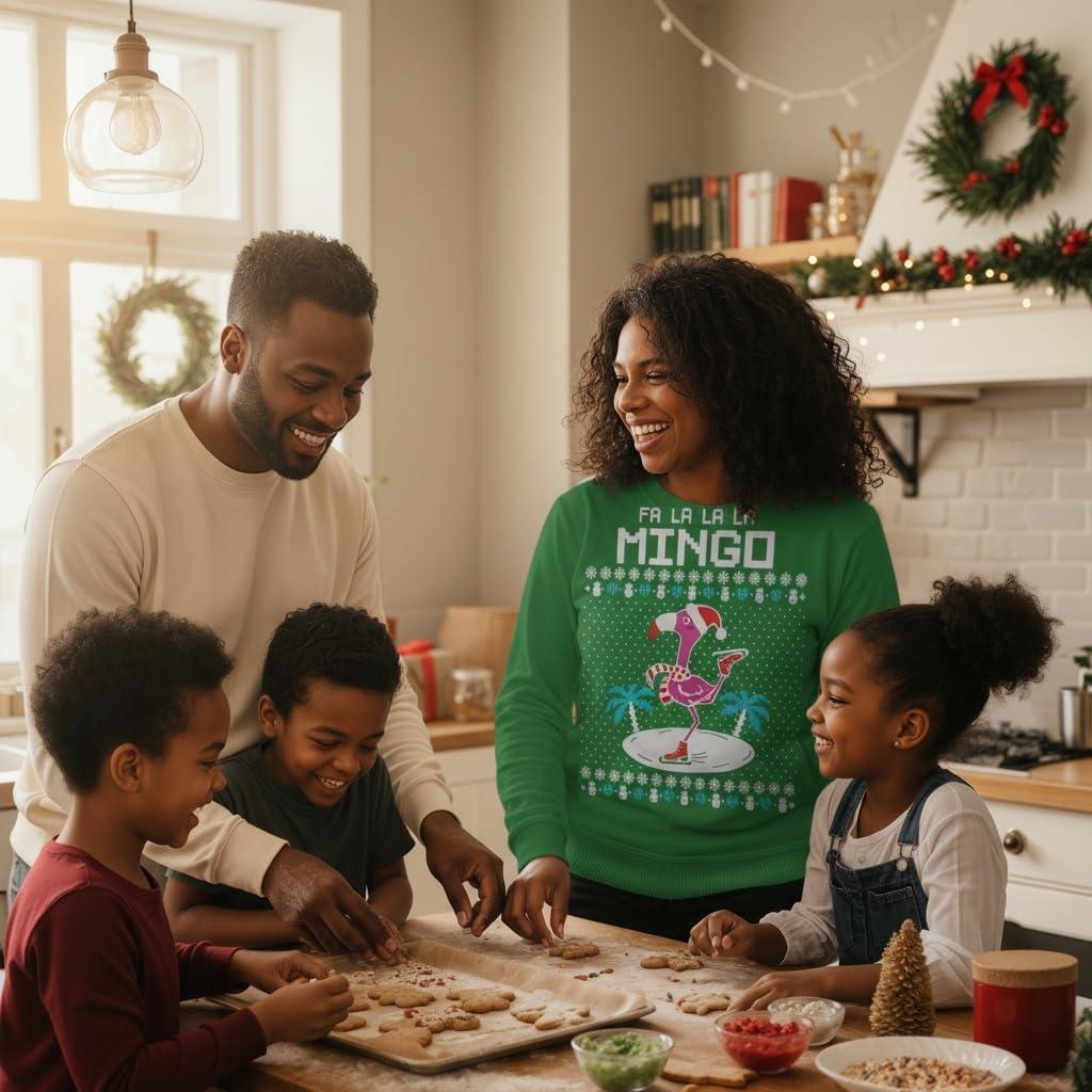 imageTstars Christmas Sweatshirt for Women ampamp Teen Girls  Santa Claws Cat Flamingo  Xmas Holiday PulloverFlamingo  Green