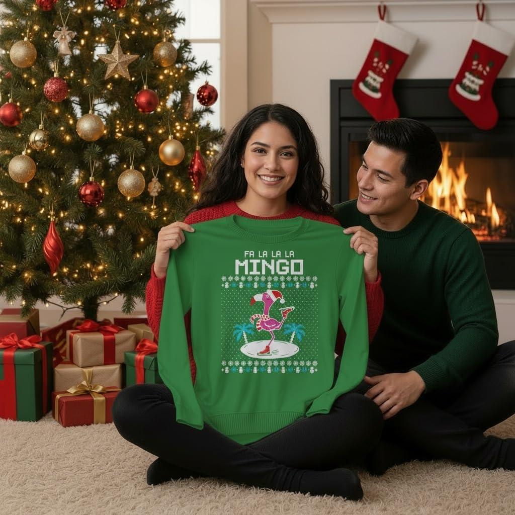 imageTstars Christmas Sweatshirt for Women ampamp Teen Girls  Santa Claws Cat Flamingo  Xmas Holiday PulloverFlamingo  Green