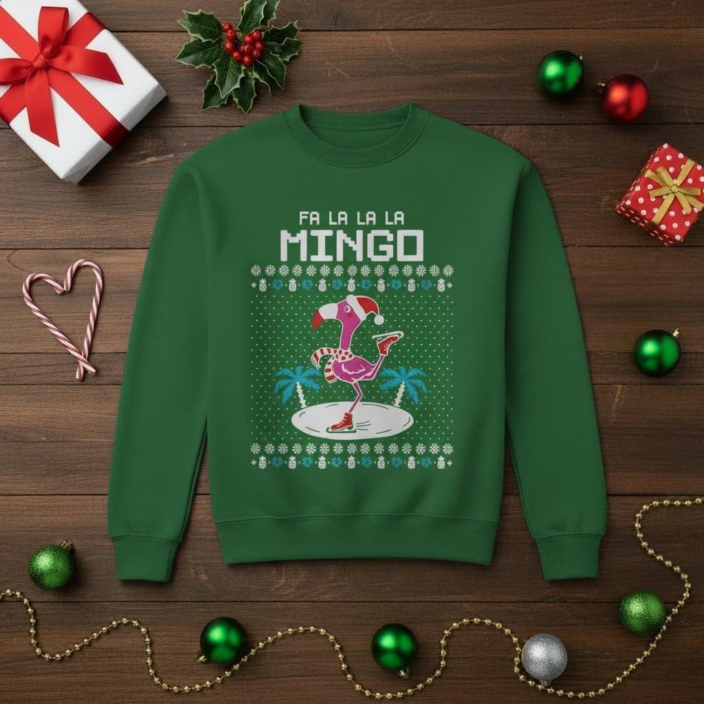 imageTstars Christmas Sweatshirt for Women ampamp Teen Girls  Santa Claws Cat Flamingo  Xmas Holiday PulloverFlamingo  Green
