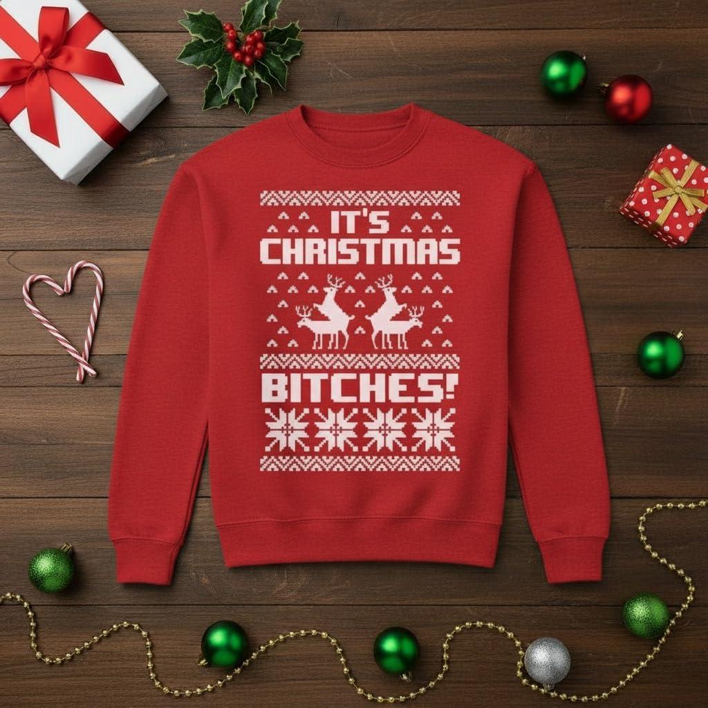 imageTstars Christmas Sweatshirt for Women ampamp Teen Girls  Santa Claws Cat Flamingo  Xmas Holiday PulloverIts Christmas1  Red