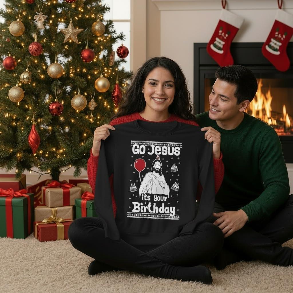 imageTstars Christmas Sweatshirt for Women ampamp Teen Girls  Santa Claws Cat Flamingo  Xmas Holiday PulloverJesus  Black