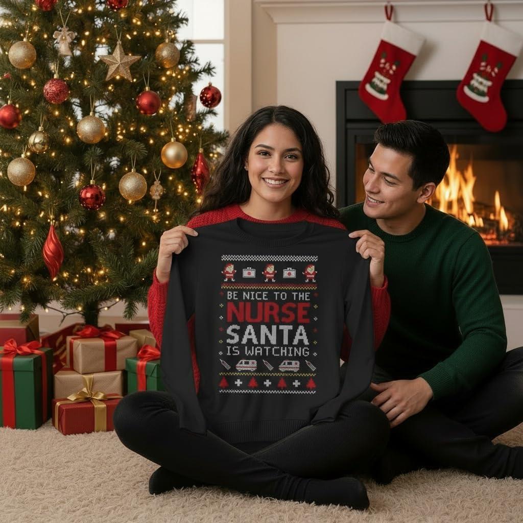 imageTstars Christmas Sweatshirt for Women ampamp Teen Girls  Santa Claws Cat Flamingo  Xmas Holiday PulloverNurse  Black