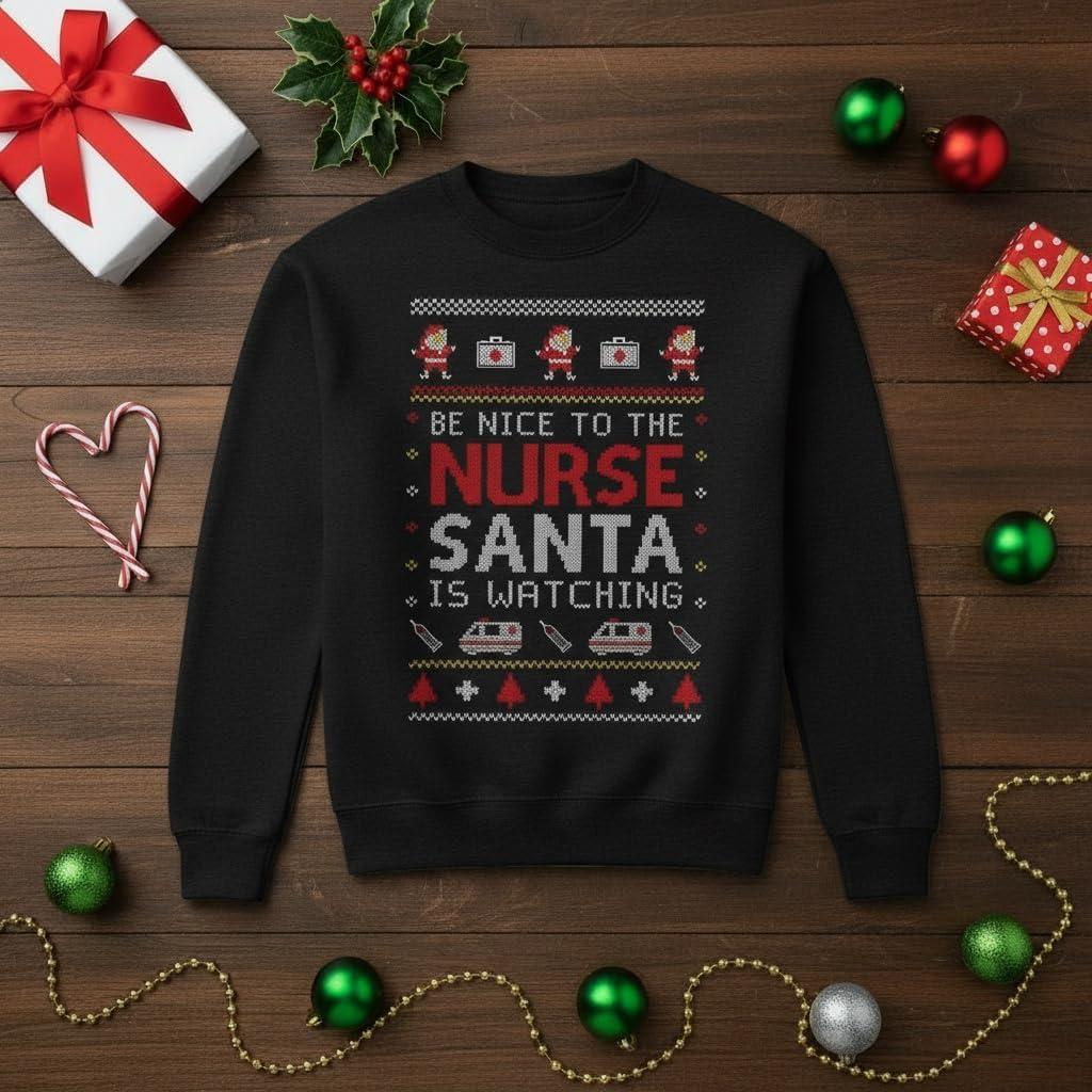 imageTstars Christmas Sweatshirt for Women ampamp Teen Girls  Santa Claws Cat Flamingo  Xmas Holiday PulloverNurse  Black