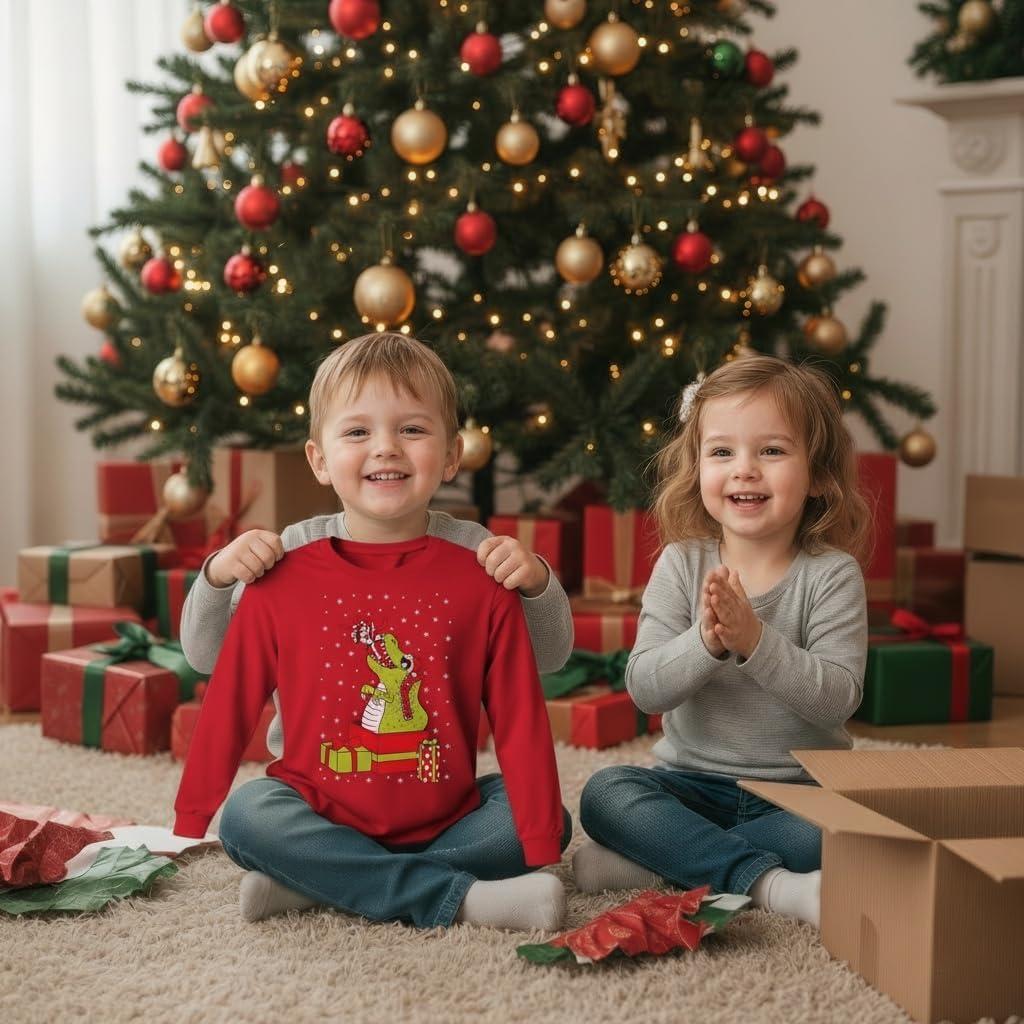 imageTstars Kids Tree Rex Christmas Shirt Funny Ugly Sweater Style Holiday Dino Long Sleeve Tee for ToddlersGift  Red