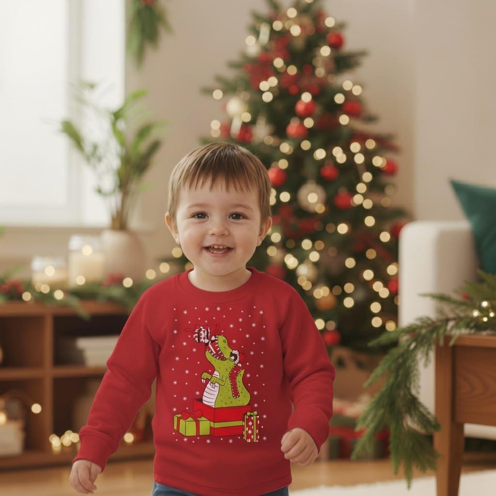 imageTstars Kids Tree Rex Christmas Shirt Funny Ugly Sweater Style Holiday Dino Long Sleeve Tee for ToddlersGift  Red