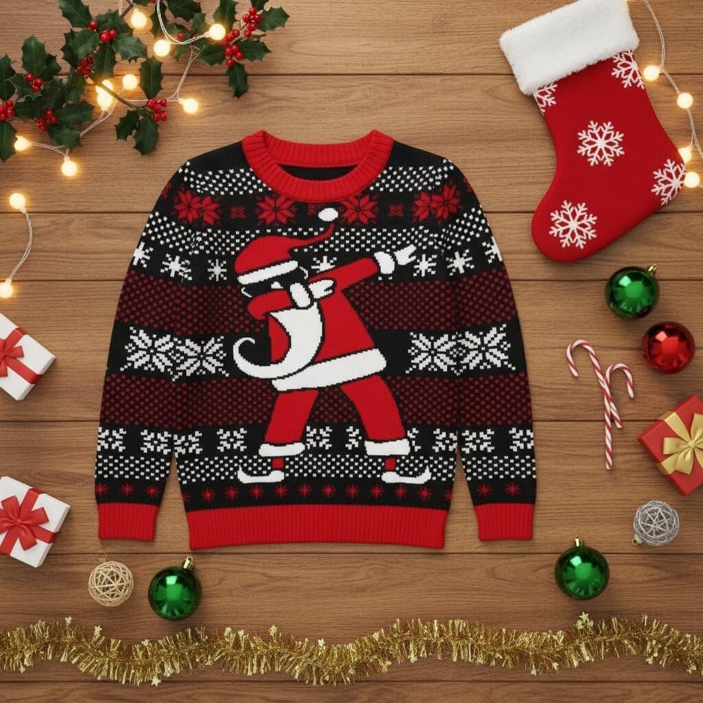 imageTstars Kids Ugly Christmas Sweater  Dino Gamer Merry Swishmas  Funny Holiday Top for Boys ampamp Girls Ugly Xmas Party GiftDabbing  Multicolor